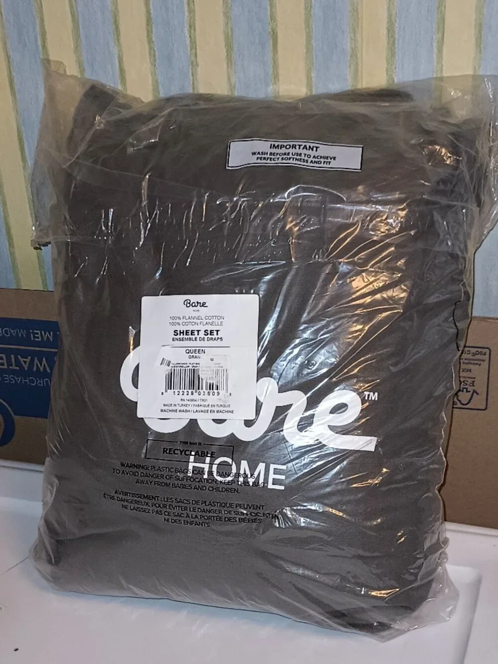 NEW Soft & Cozy 100% Cotton Flannel Sheet Set by Bare Home Grey Queen